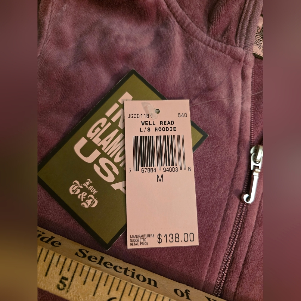 Juicy Couture Girls Velour Zip Up Hoodie Purple Floral Graphic JG001181 Size M